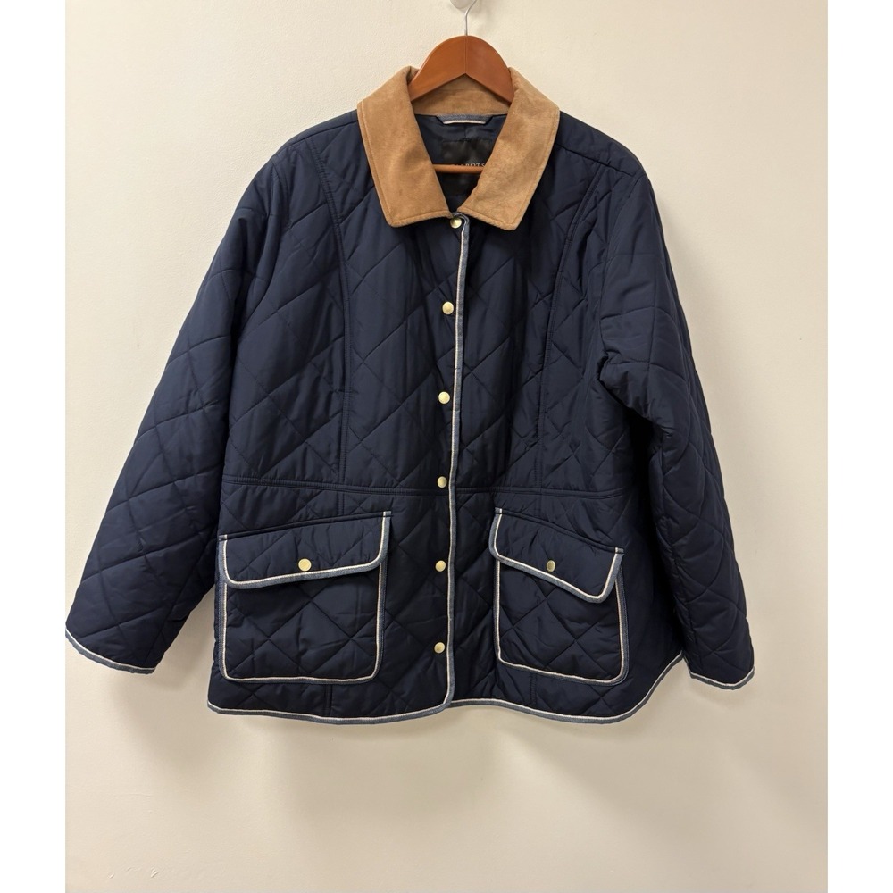 Talbots Quilted Blue Barn Jacket Women Contrast Stitching Coat Sz 3X